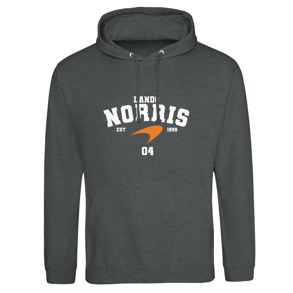 f111 merch charcoal color hoodie with norris branding.