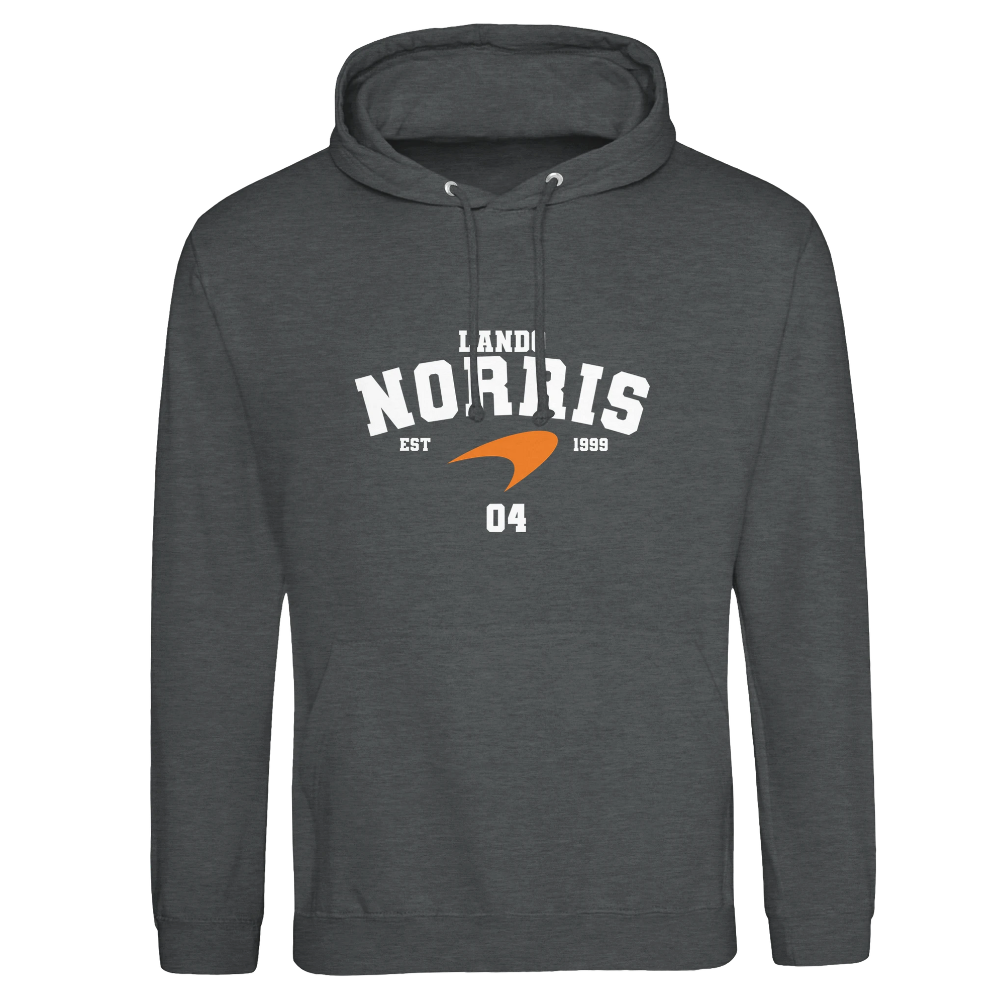 f111 merch charcoal color hoodie with norris branding.