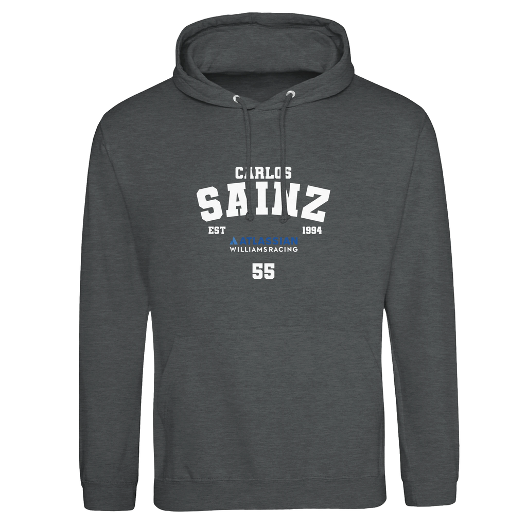 f111 merch charcoal color hoodie with sainz branding.