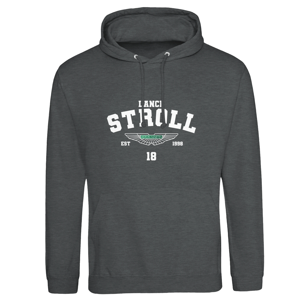 f111 merch charcoal color hoodie with stroll branding.