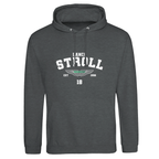 f111 merch charcoal color hoodie with stroll branding.