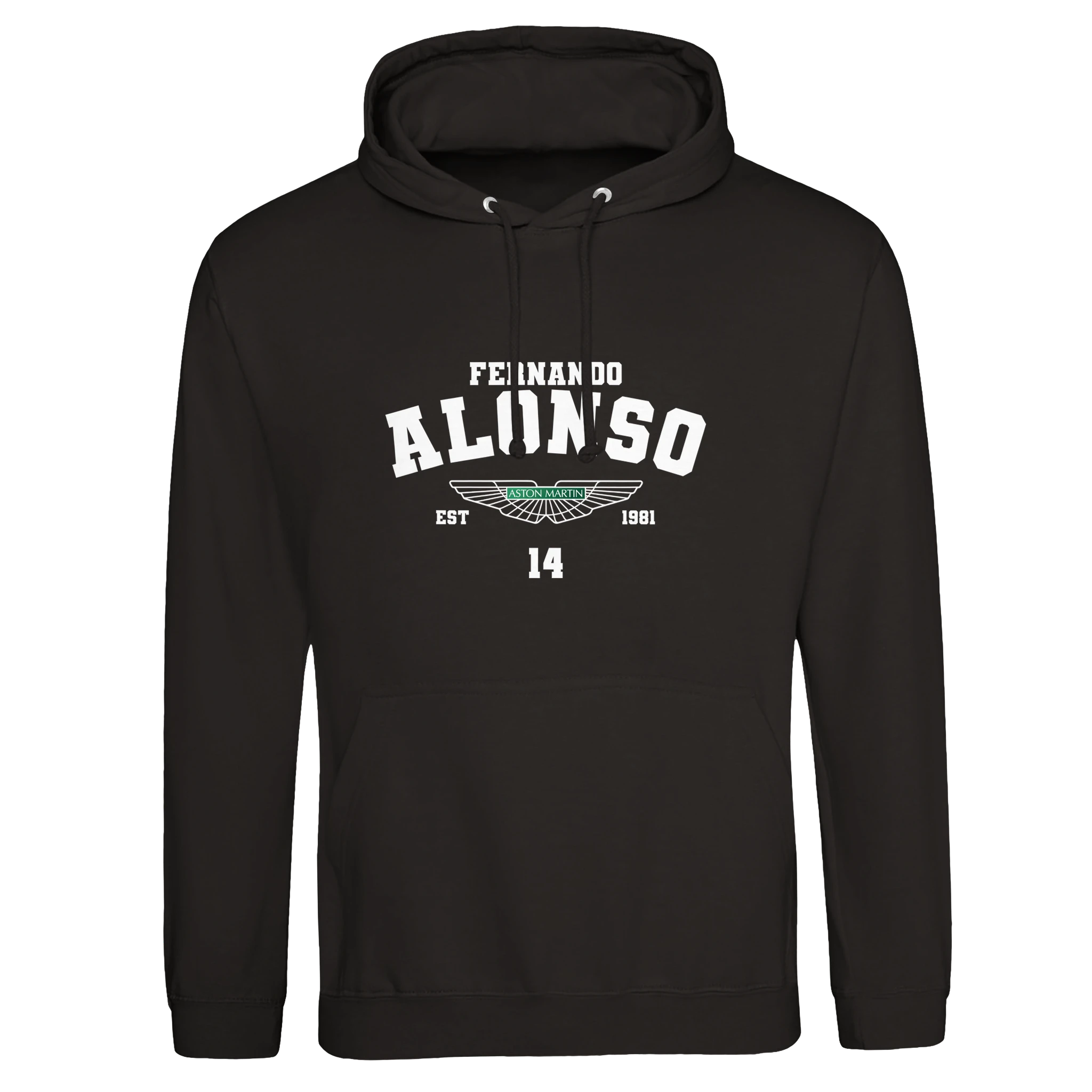f111 merch deep-black color hoodie with alonso branding.
