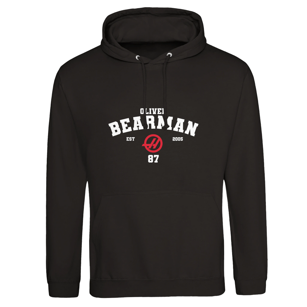 f111 merch deep-black color hoodie with bearman branding.