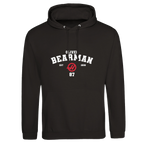 f111 merch deep-black color hoodie with bearman branding.