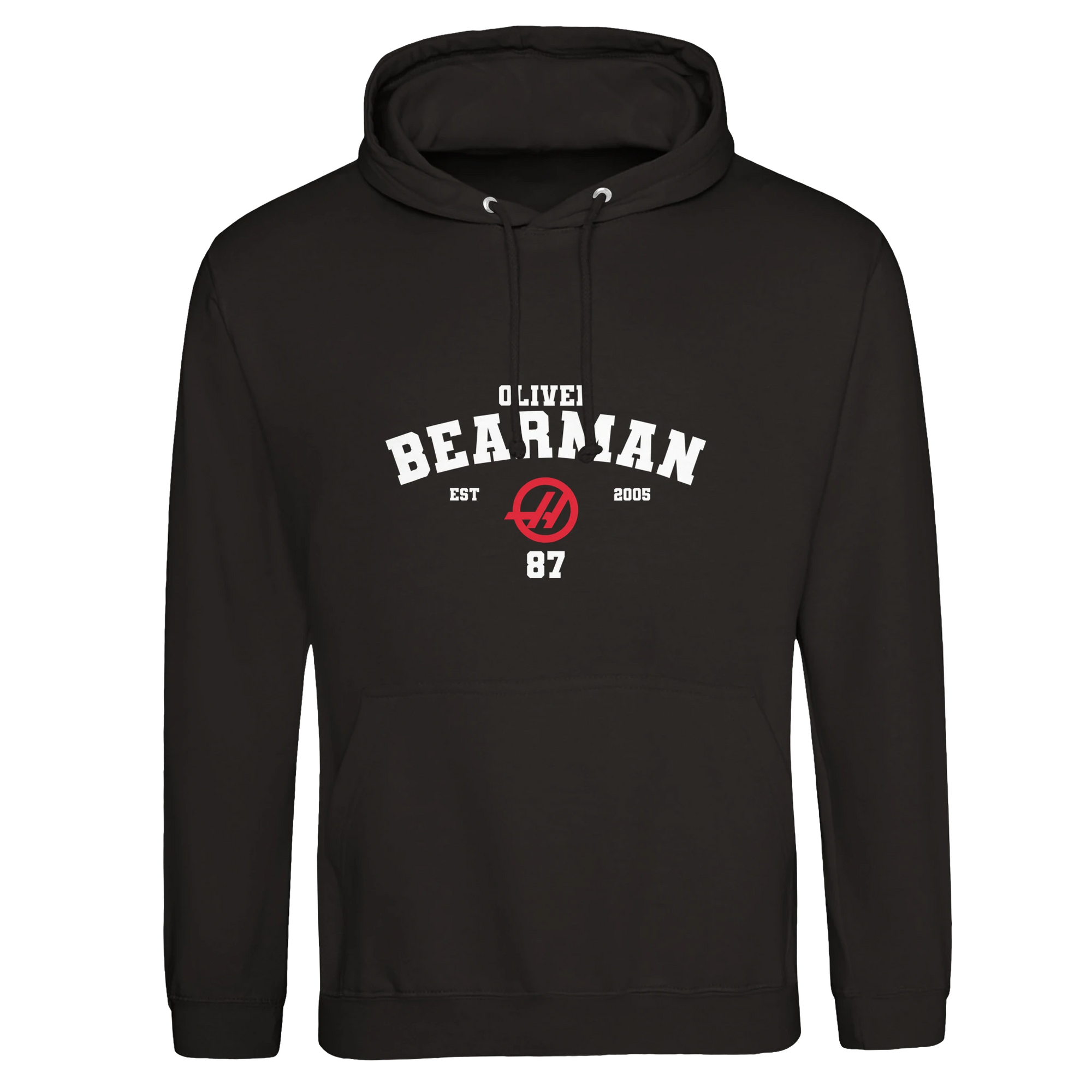 f111 merch deep-black color hoodie with bearman branding.