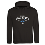 f111 merch deep-black color hoodie with colapinto branding.