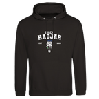 f111 merch deep-black color hoodie with hadjar branding.