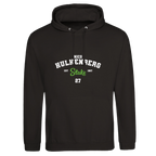 f111 merch deep-black color hoodie with hulkenberg branding.