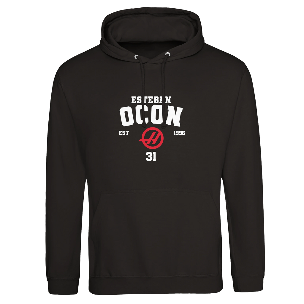 f111 merch deep-black color hoodie with ocon branding.