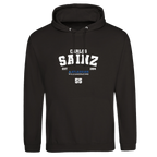f111 merch deep-black color hoodie with sainz branding.