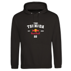 f111 merch deep-black color hoodie with tsunoda branding.