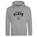 f111 merch heather-grey color hoodie with albon branding.