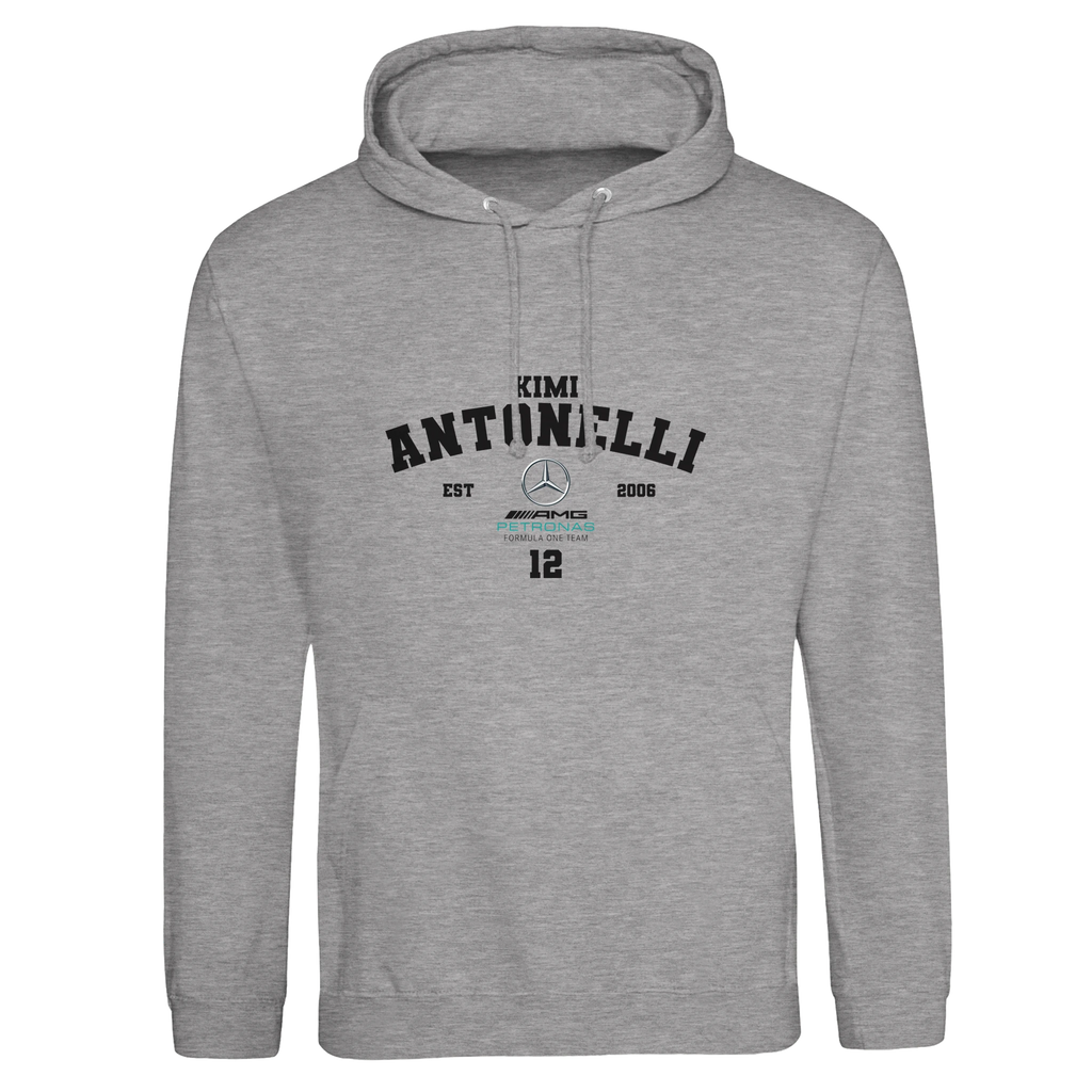 f111 merch heather-grey color hoodie with antonelli branding.
