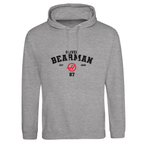 f111 merch heather-grey color hoodie with bearman branding.