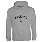 f111 merch heather-grey color hoodie with leclerc branding.
