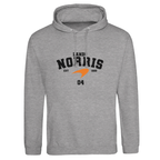 f111 merch heather-grey color hoodie with norris branding.