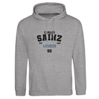 f111 merch heather-grey color hoodie with sainz branding.