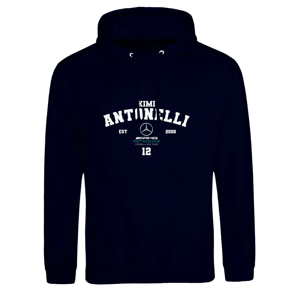f111 merch oxford-navy color hoodie with antonelli branding.
