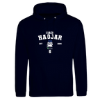 f111 merch oxford-navy color hoodie with hadjar branding.