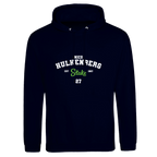 f111 merch oxford-navy color hoodie with hulkenberg branding.