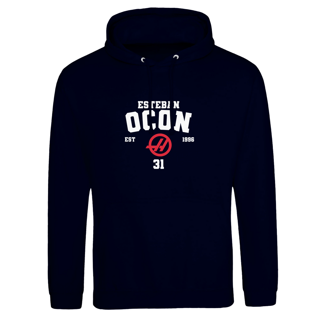 f111 merch oxford-navy color hoodie with ocon branding.