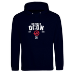 f111 merch oxford-navy color hoodie with ocon branding.