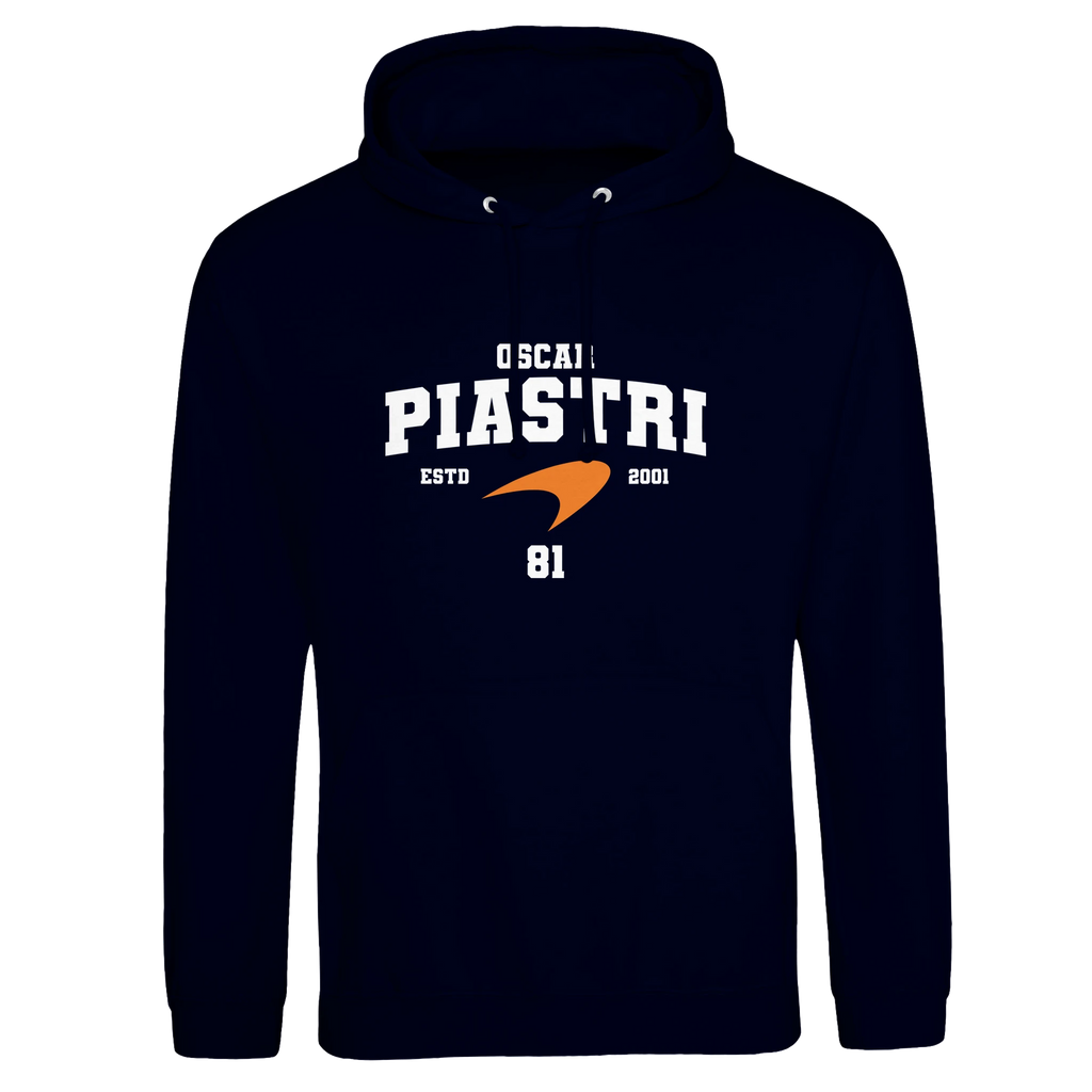 f111 merch oxford-navy color hoodie with piastri branding.