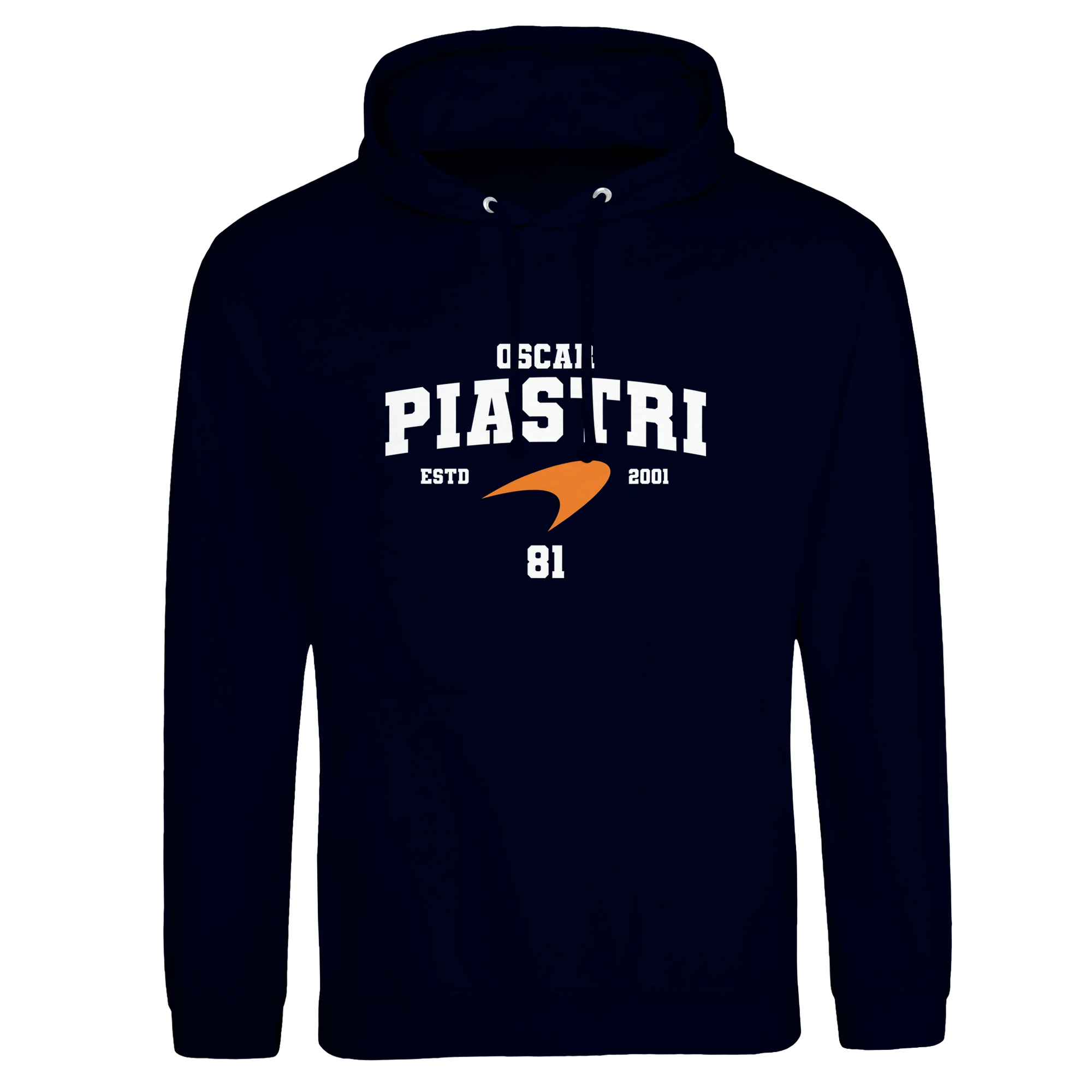 f111 merch oxford-navy color hoodie with piastri branding.