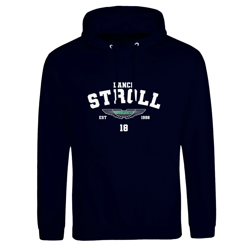 f111 merch oxford-navy color hoodie with stroll branding.