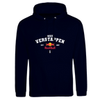 f111 merch oxford-navy color hoodie with verstappen branding.