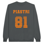 f111 merch charcoal color sweatshirt with oscar-piastri branding.