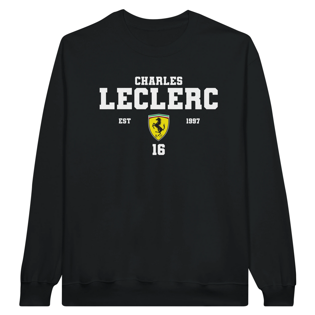 f111 merch black color sweatshirt1 with charles-leclerc branding.