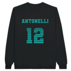 f111 merch black color sweatshirt1 with kimi-antonelli branding.