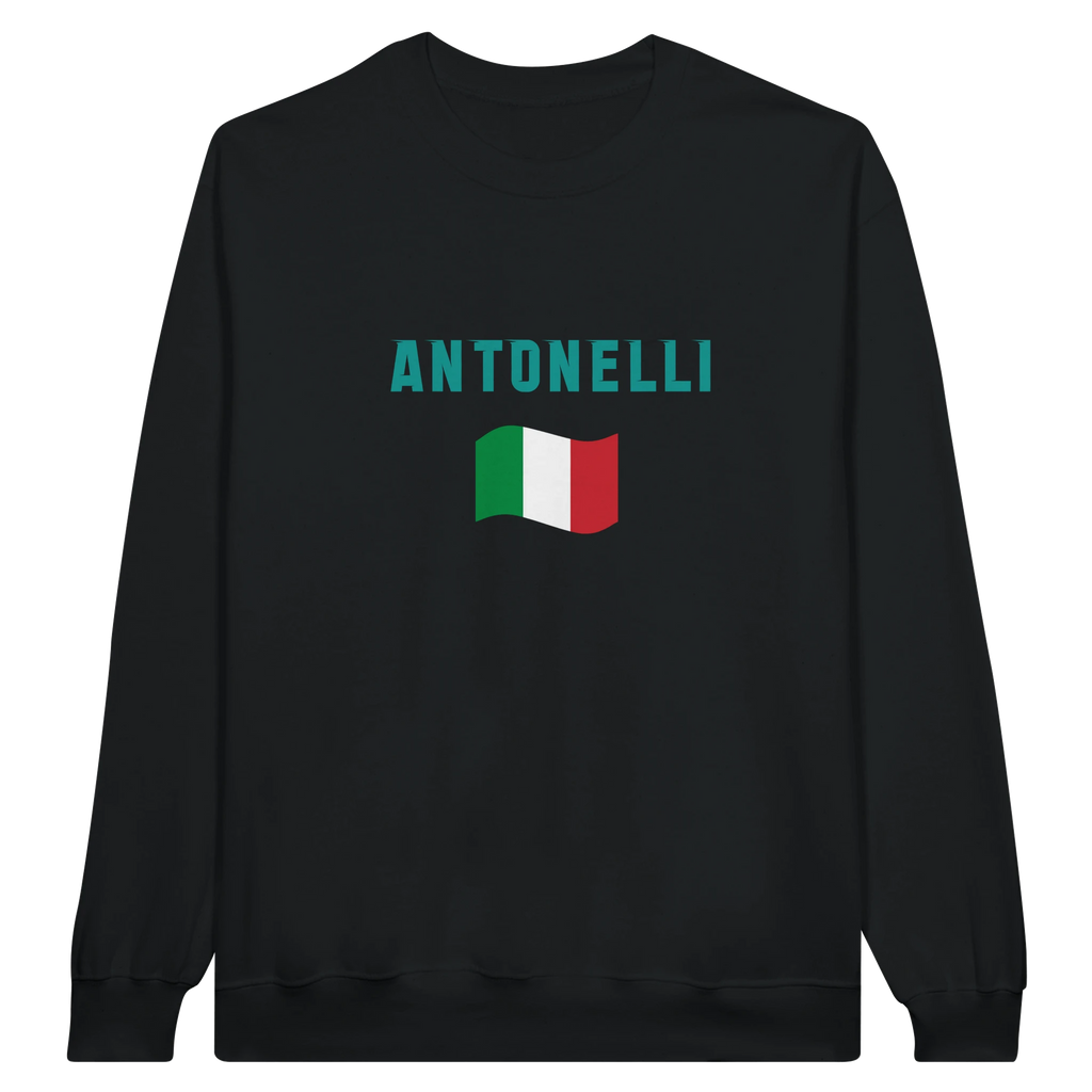 f111 merch black color sweatshirt1 with kimi-antonelli branding.