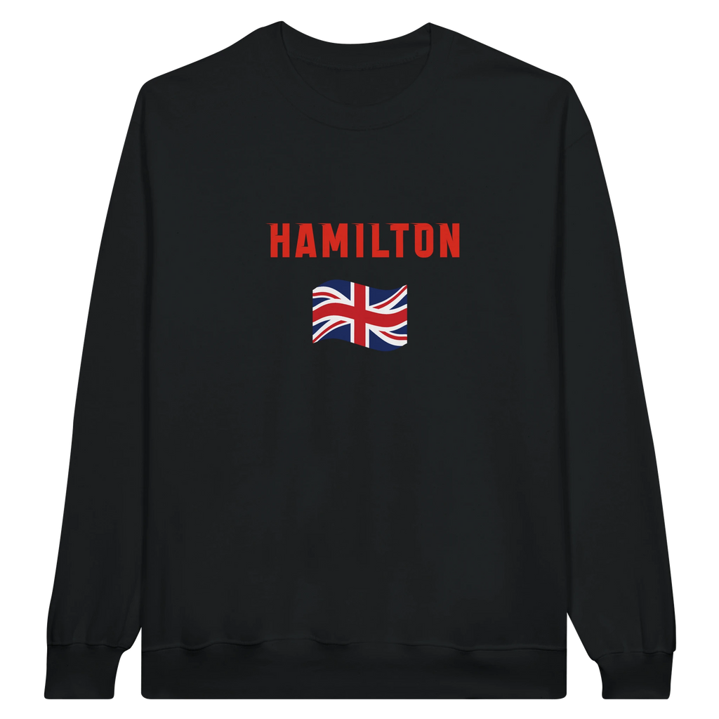 f111 merch black color sweatshirt1 with lewis-hamilton branding.