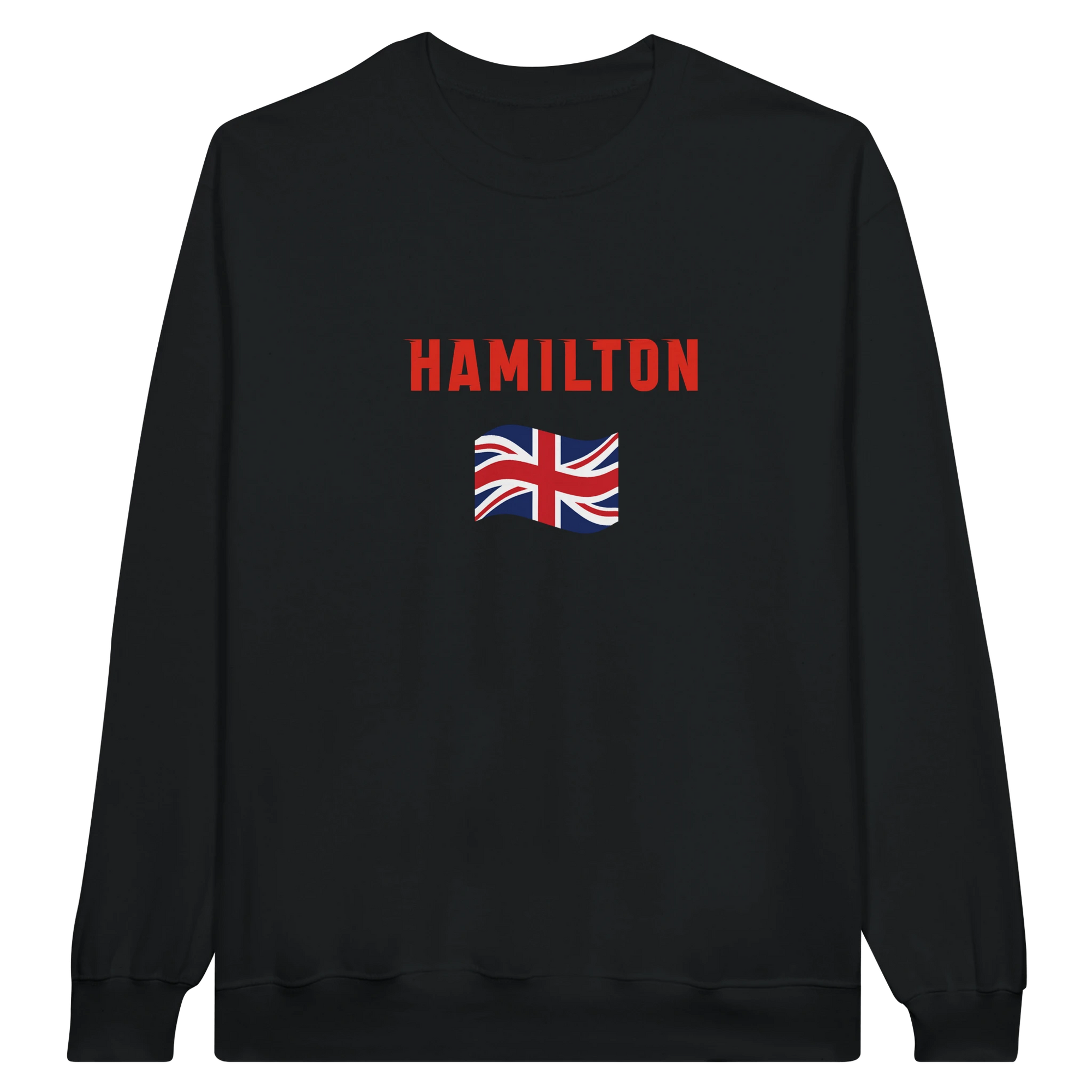 f111 merch black color sweatshirt1 with lewis-hamilton branding.