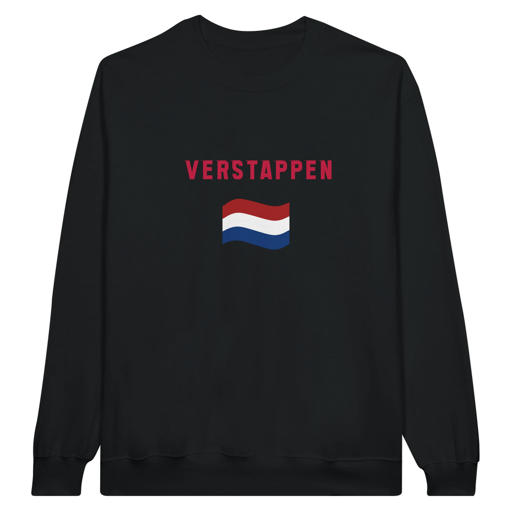 f111 merch black color sweatshirt1 with max-verstappen branding.