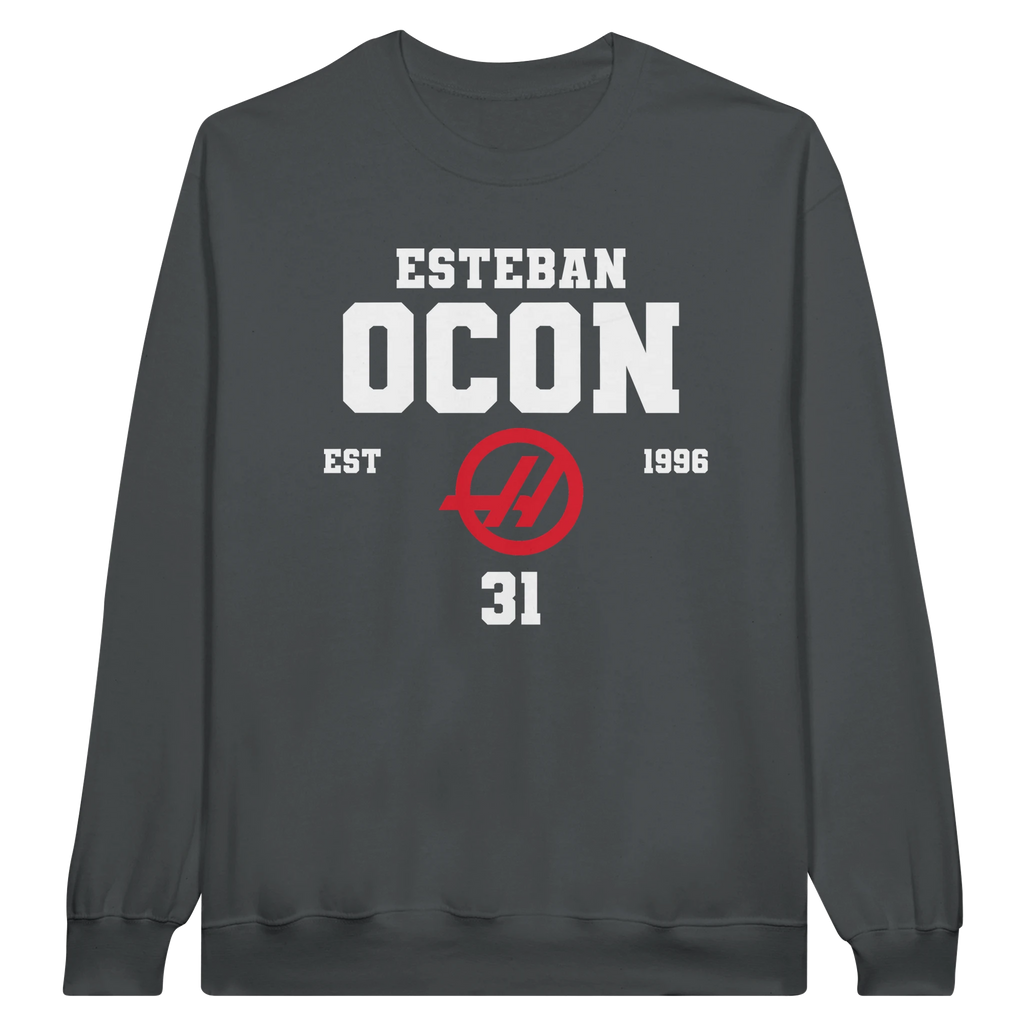 f111 merch charcoal color sweatshirt1 with esteban-ocon branding.