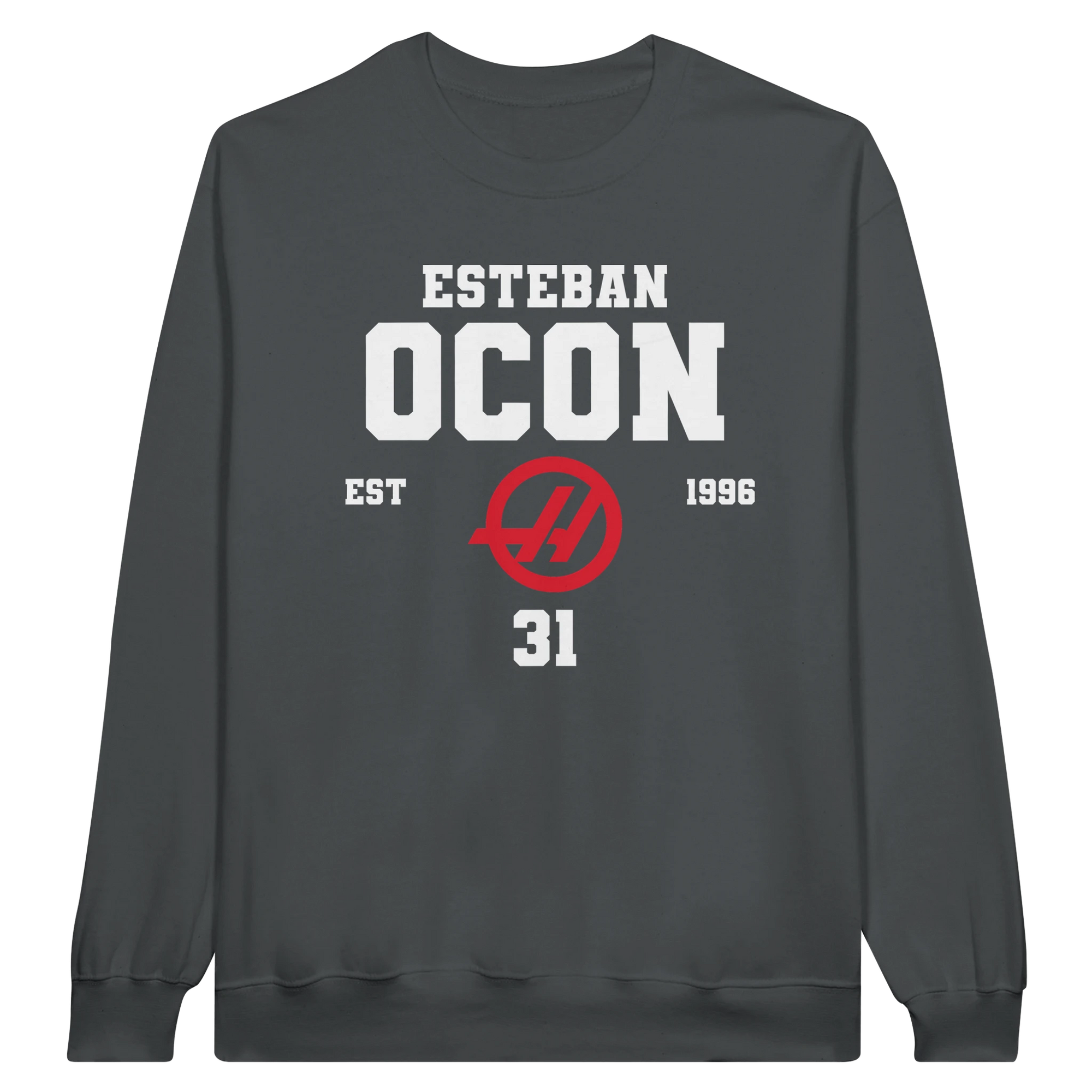 f111 merch charcoal color sweatshirt1 with esteban-ocon branding.