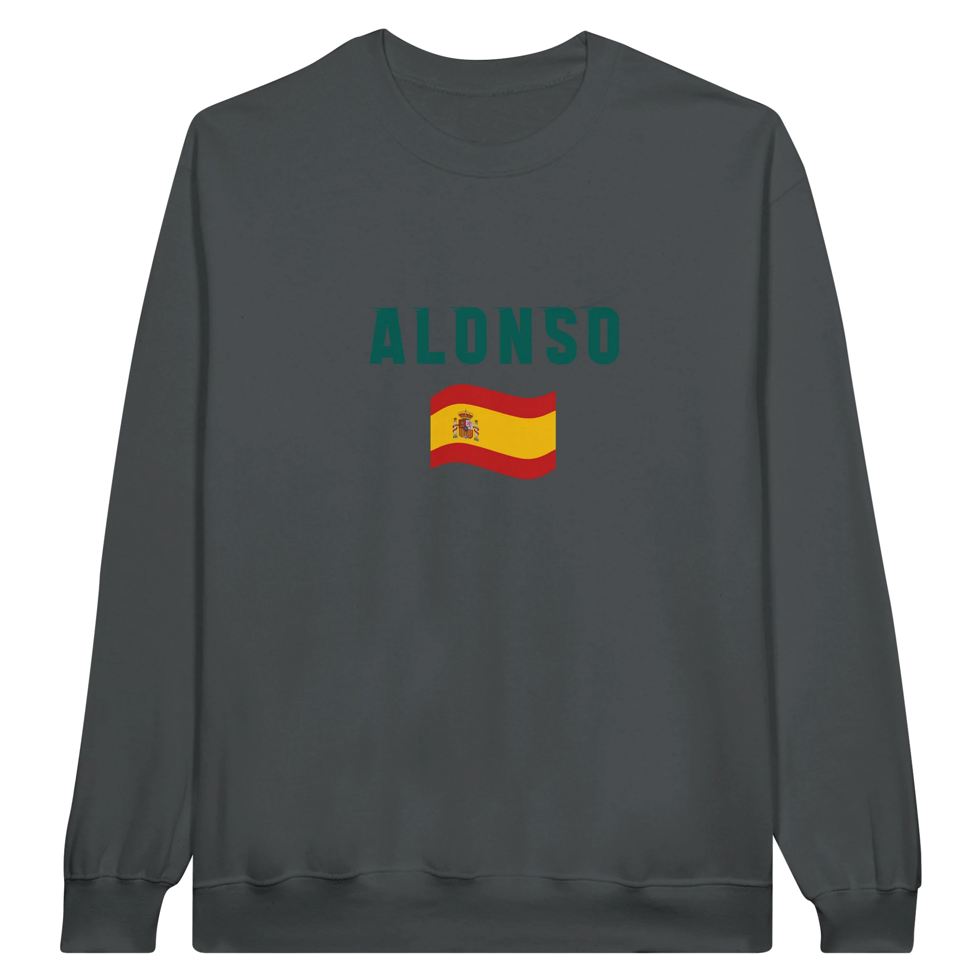 f111 merch charcoal color sweatshirt1 with fernando-alonso branding.