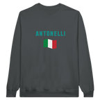 f111 merch charcoal color sweatshirt1 with kimi-antonelli branding.