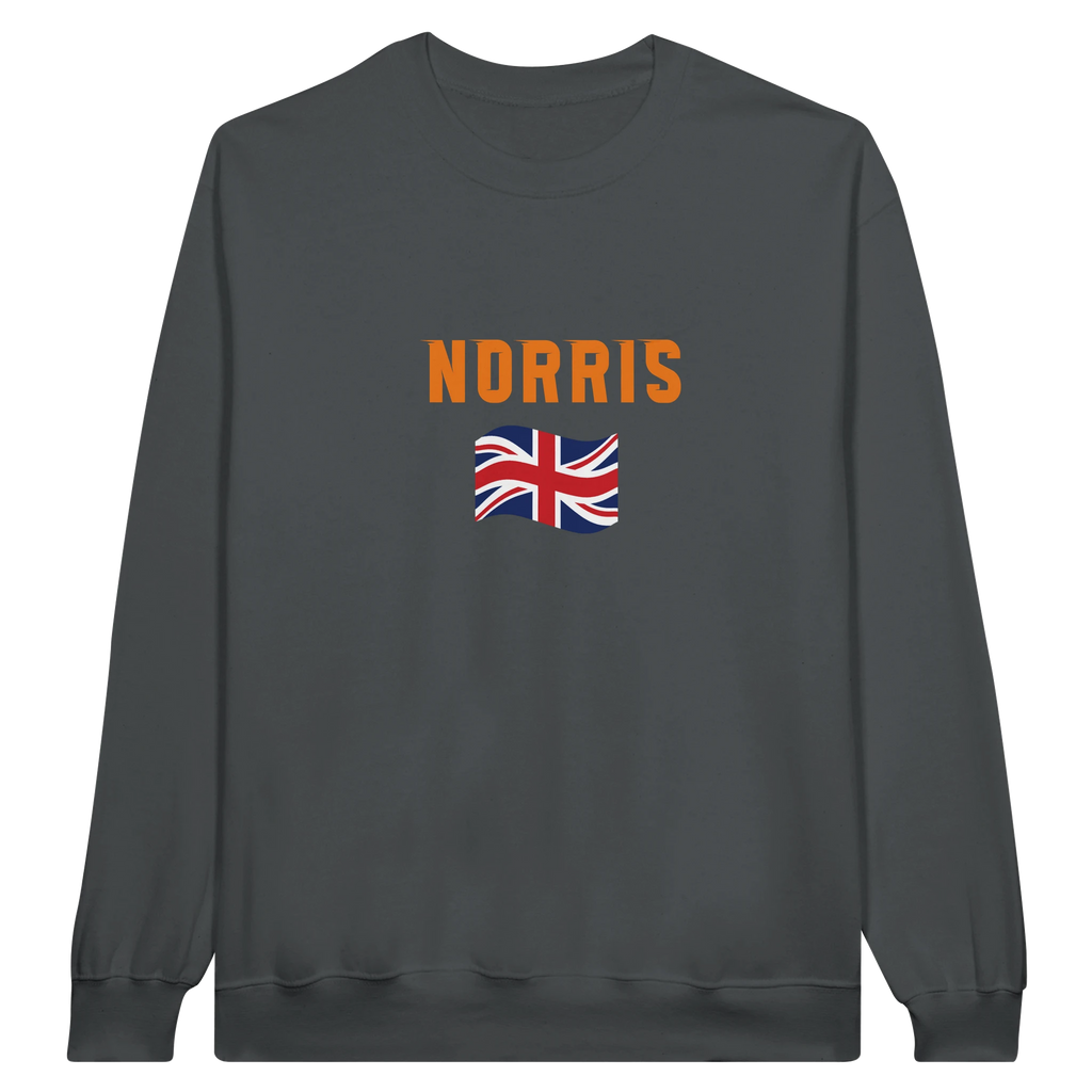 f111 merch charcoal color sweatshirt1 with lando-norris branding.