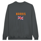 f111 merch charcoal color sweatshirt1 with lando-norris branding.