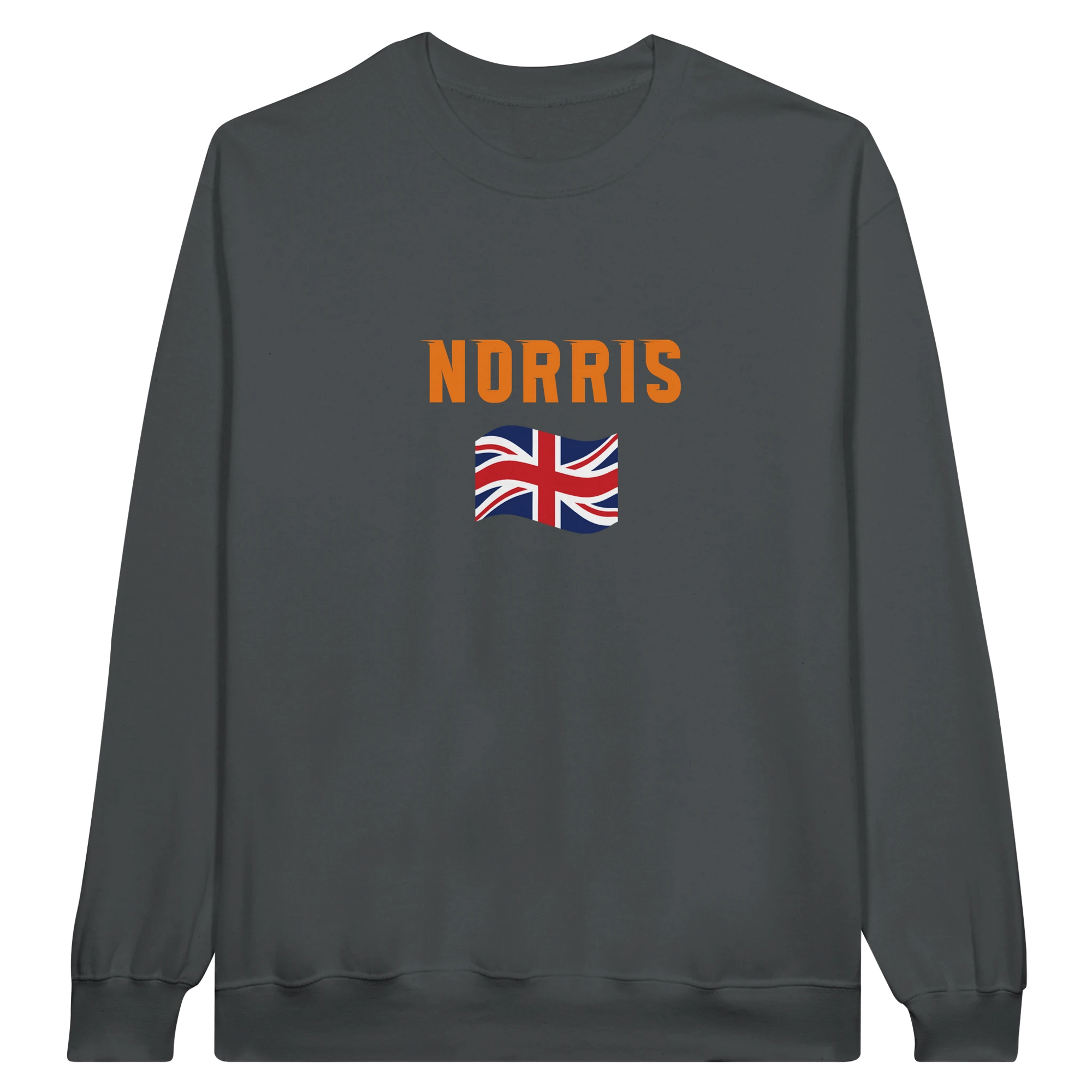 f111 merch charcoal color sweatshirt1 with lando-norris branding.