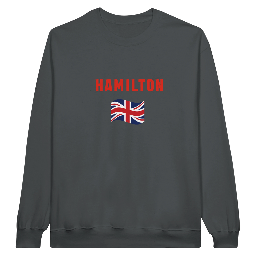 f111 merch charcoal color sweatshirt1 with lewis-hamilton branding.
