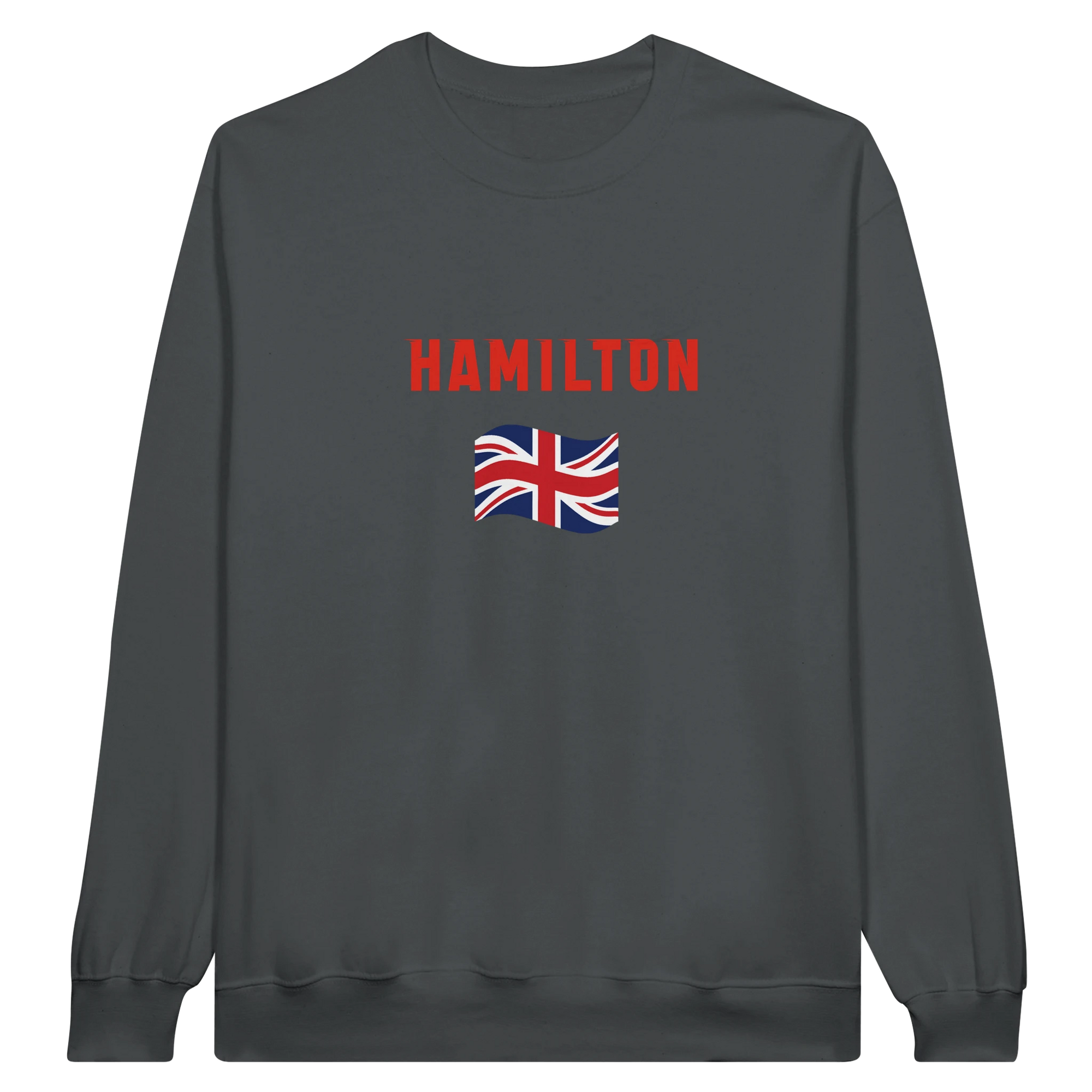 f111 merch charcoal color sweatshirt1 with lewis-hamilton branding.