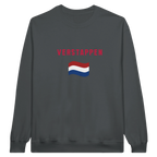 f111 merch charcoal color sweatshirt1 with max-verstappen branding.