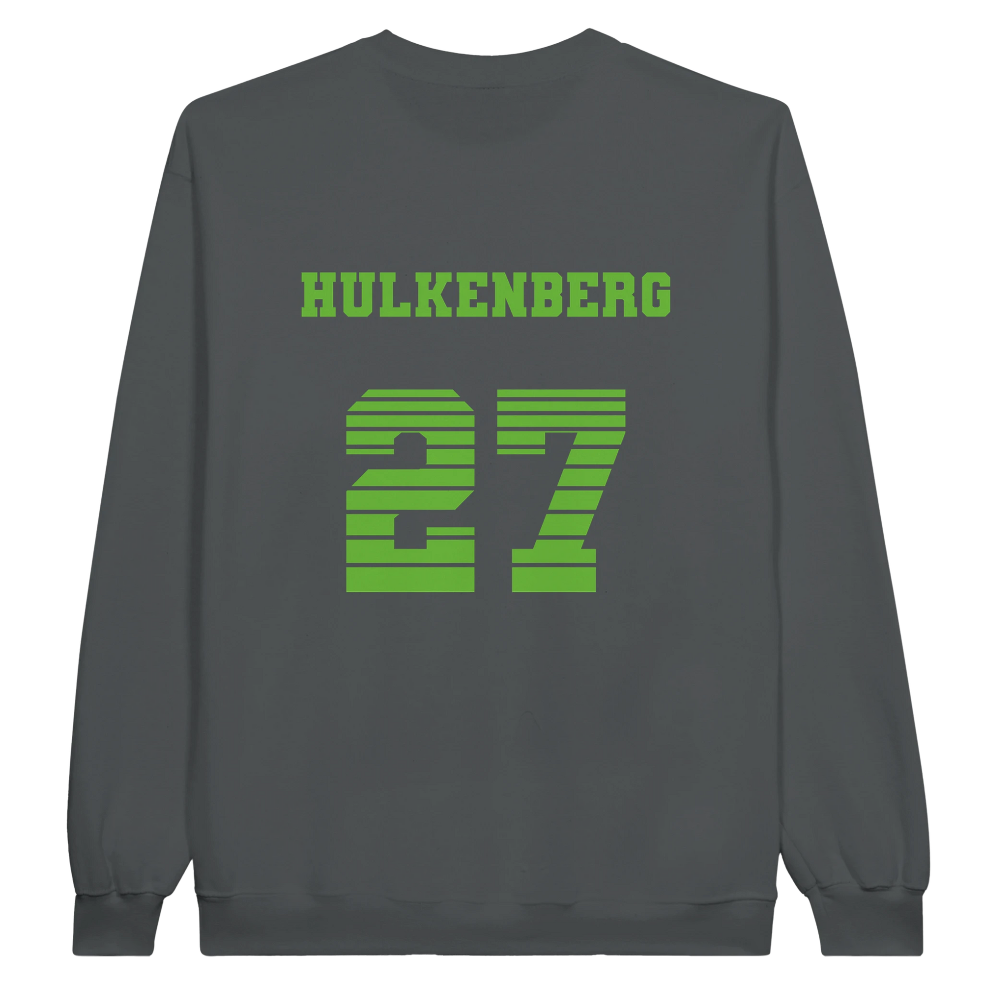 f111 merch charcoal color sweatshirt1 with nico-hulkenberg branding.