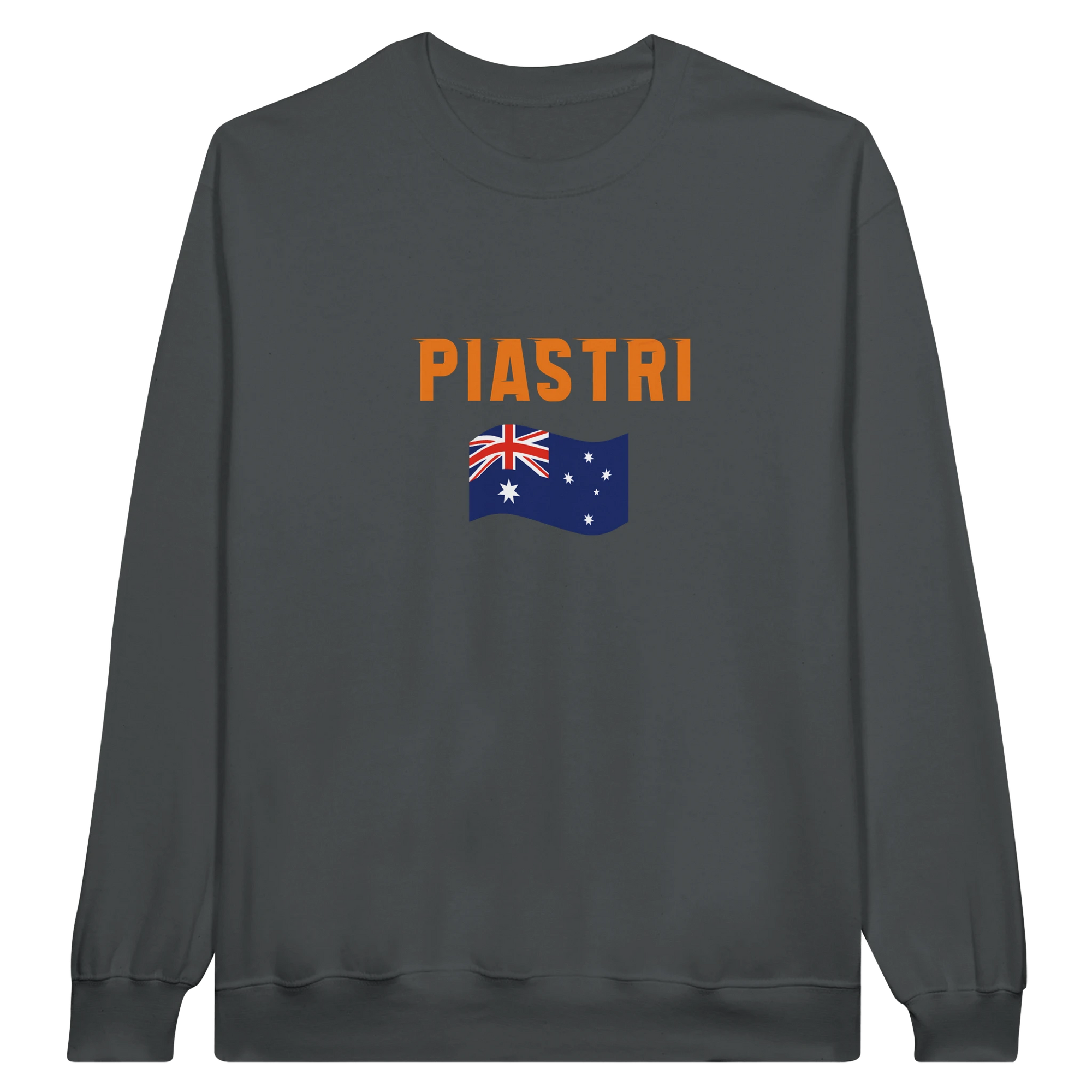 f111 merch charcoal color sweatshirt1 with oscar-piastri branding.