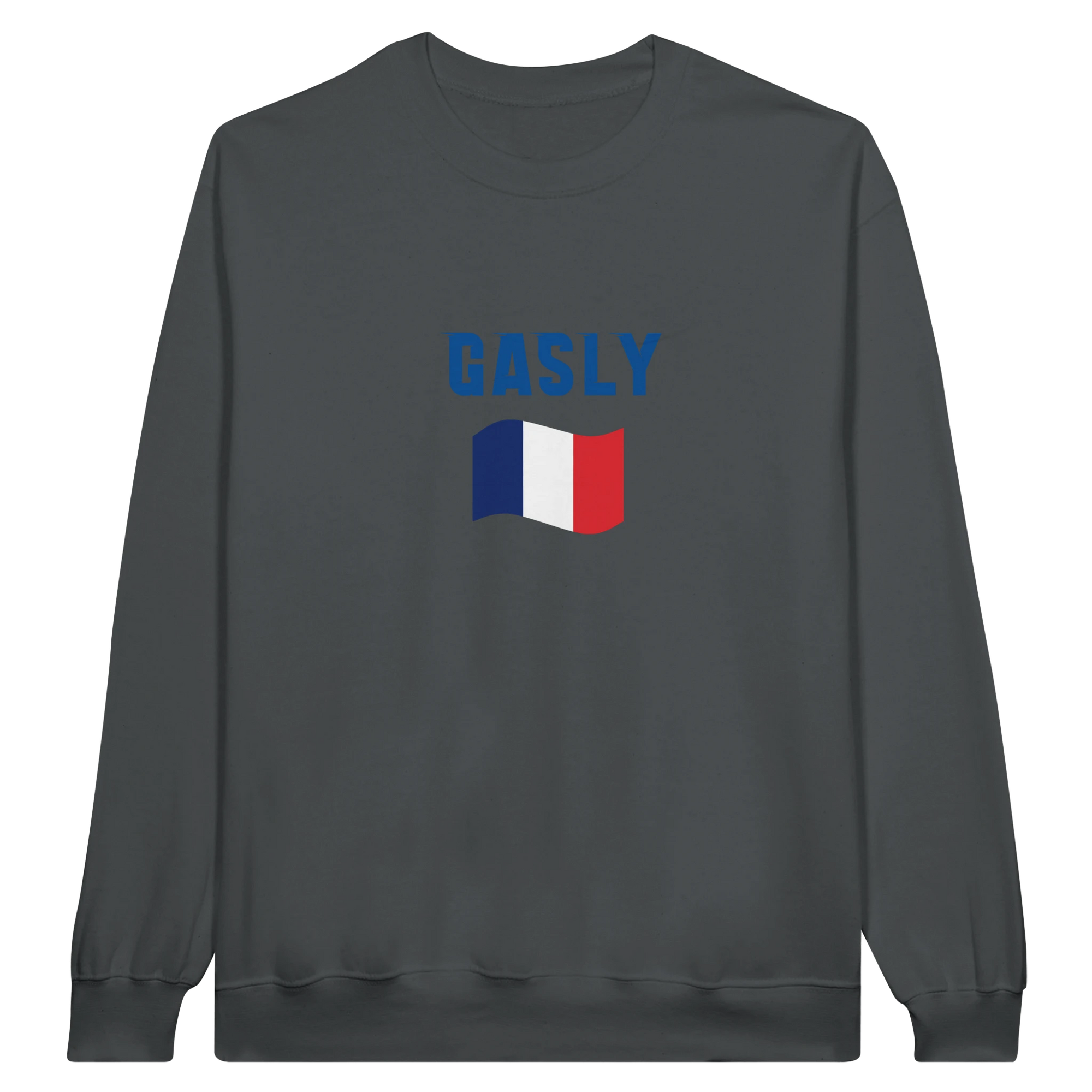 f111 merch charcoal color sweatshirt1 with pierre-gasly branding.